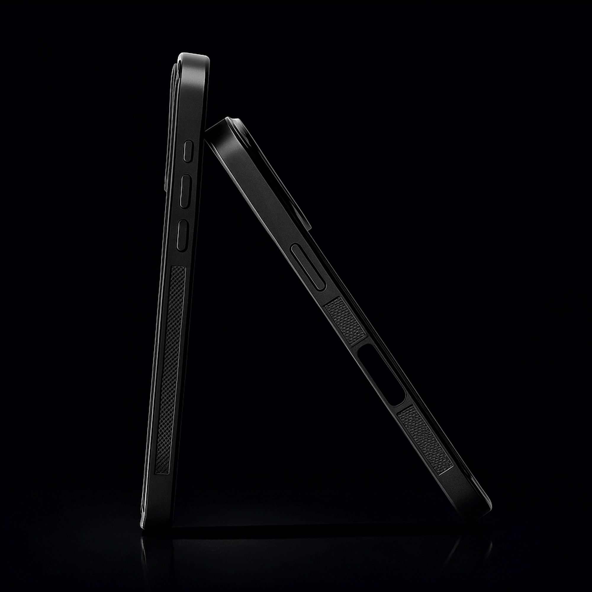 iPhone AeroFused™ Diamond Blue case design showcasing sleek profiles against a dark background.